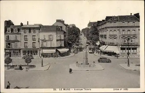 Ak Le Mans Sarthe, Avenue Thiers, Hotel Continental