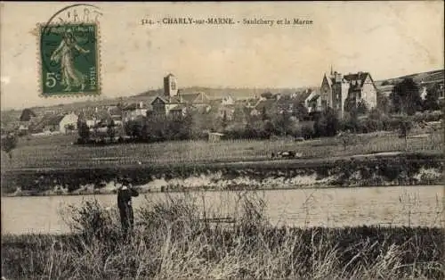 Ak Charly sur Marne Aisne, Saulchery et la Marne