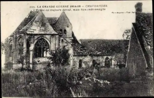 Ak Chaudardes Aisne, L'Eglise, Kriegszerstörung I. WK