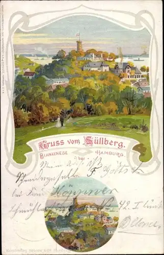 Litho Hamburg Altona Blankenese, Süllberg, Panorama