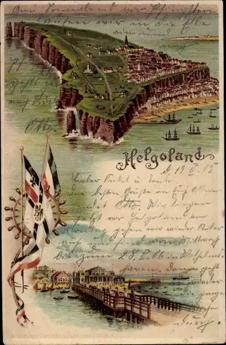 Litho Nordseeinsel Helgoland, Panorama, Seebrücke