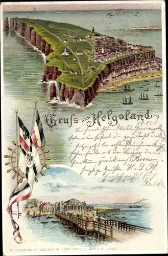 Litho Helgoland in Schleswig Holstein, Gesamtansicht mit Lasterallee