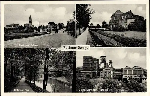 Ak Gerthe Bochum Ruhr, Castroper Hellweg, Amtshaus, Hiltroper Park, Zeche Lothringen, Schacht I/II