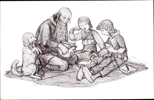 Künstler Ak Bachlechner, Jos., Nr. 11, Der Hirten Mahlzeit