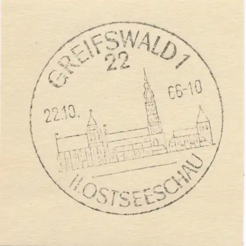 Sonderstempel Hansestadt Greifswald, Ausstellung II. Ostseeschau 22.10.1966