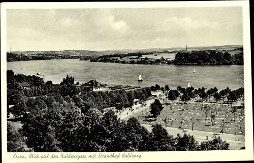 Ak Baldeney Essen im Ruhrgebiet, See, Panorama, Strandbad