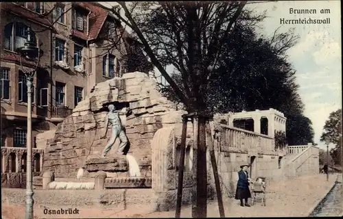 Ak Osnabrück in Niedersachsen, Brunnen, Herrnteichswall