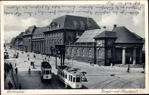 Ak Dortmund im Ruhrgebiet, Burgtor, Hauptpost, Straßenbahn