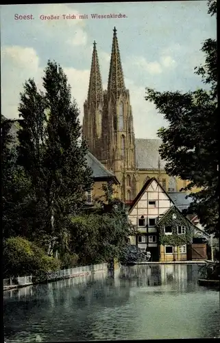 Ak Soest in Nordrhein Westfalen, Großer Teich, Wiesenkirche
