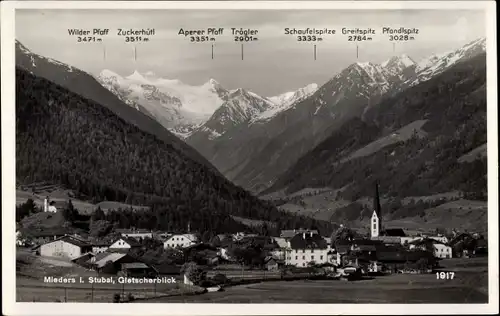 Ak Mieders in Tirol, Gletscherblick, Schaufelspitze, Wilder Pfaff, Zuckerhütl