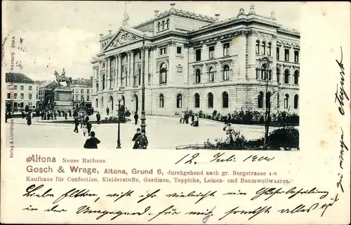 Ak Hamburg Altona, Neues Rathaus, Reklame, Gosch und Wrage, Kaufhaus