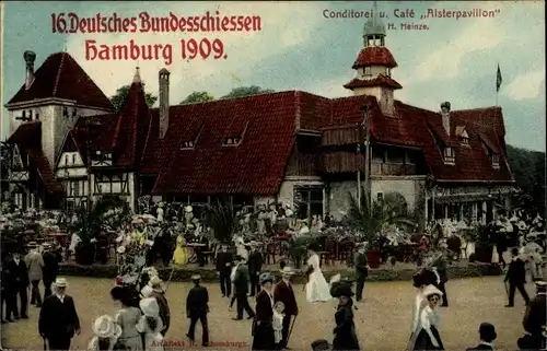 Ak Hamburg, 16. Deutsches Bundesschießen 1909, Konditorei und Café Alsterpavillon