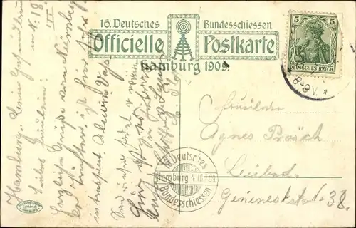 Ak Hamburg, 16. Deutsches Bundesschießen 1909, Konditorei und Café Alsterpavillon