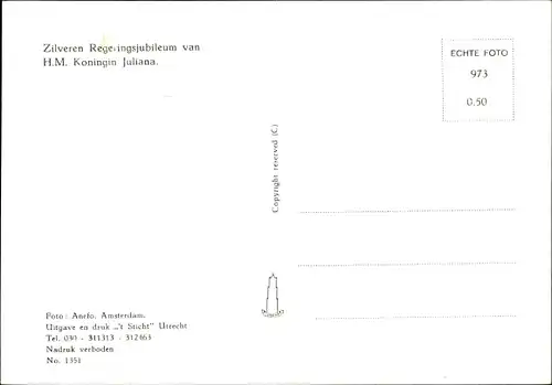 Ak Königin Juliana der Niederlande, Silbernes Regierungsjubiläum