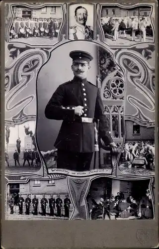 Foto Soldat, Kaiserreich, Collage, Offiziers-Uniform, Schirmmütze, Säbel, Standportrait, Wilhelm II.