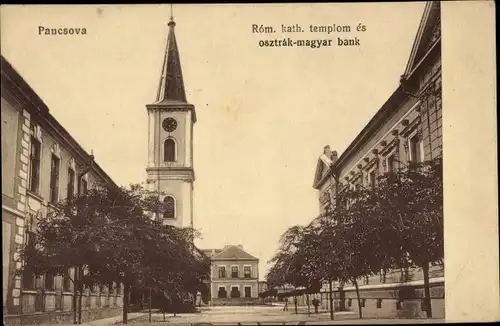 Ak Pancsova Pantschowa Serbien, Röm. Kath. Kirche, Österr. Ungar. Bank