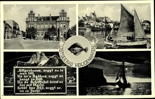 Ak Ostseebad Heiligenhafen in Holstein, Segelboot, Hafen, Hausansicht