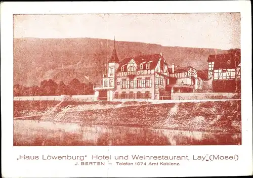 Ak Lay an der Mosel Koblenz, Hotel Haus Löwenburg