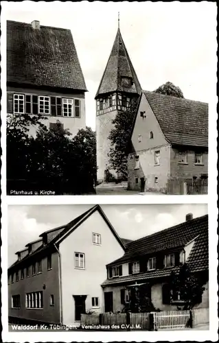 Ak Walddorf Walddorfhäslach in Württemberg, Pfarrhaus, Kirche, Vereinshaus C. V. J. M.