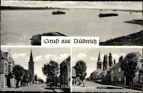 Ak Büderich Wesel, Luisenstraße, Ev. Kirche, Friedrichstraße, Kath. Kirche, Rhein