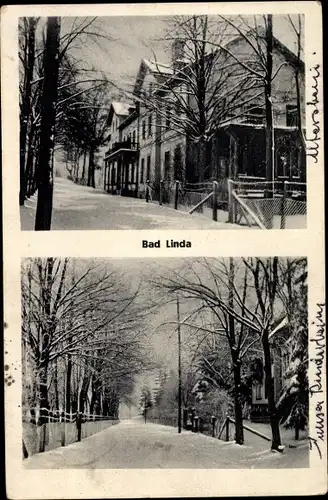 Ak Bad Linda Pausa im Vogtland, Genesungsheim, Straßenansichten, Winter