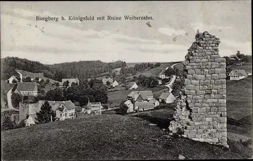 Ak Königsfeld im Schwarzwald, Burgberg mit Ruine Weiberzahn