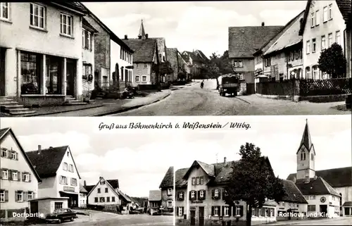Ak Böhmenkirch Baden Württemberg, Ortsansichten, Rathaus, Kirche, Gasthaus Krone