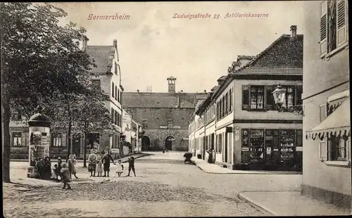 Ak Germersheim am Rhein, Ludwigsstraße, Artilleriekaserne, Litfaßsäule