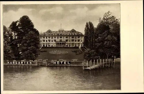 Ak Friedrichshafen am Bodensee, Blick auf Kurgarten Hotel, Bootsanleger