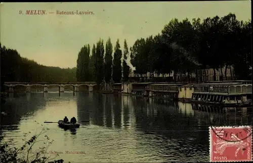 Ak Melun Seine et Marne, Bateaux Lavoirs, Waschboote