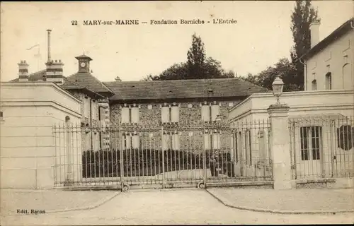 Ak Mary sur Marne Seine et Marne, Fondation Borniche, l'Entree