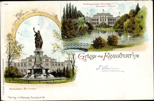 Litho Frankfurt am Main, Schützenbrunnen, Zoologischer Garten, Konzerthaus