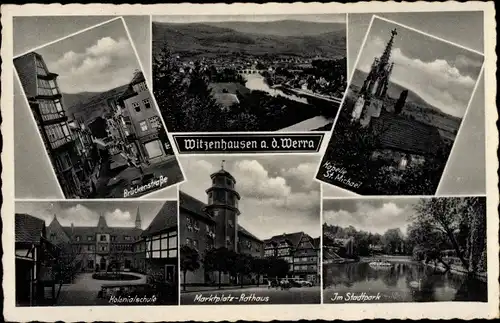 Ak Witzenhausen an der Werra, Brückenstraße, Kolonialschule, Marktplatz, Rathaus