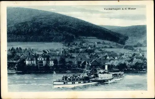 Ak Veckerhagen Reinhardshagen Weser, Panorama, Salondampfer