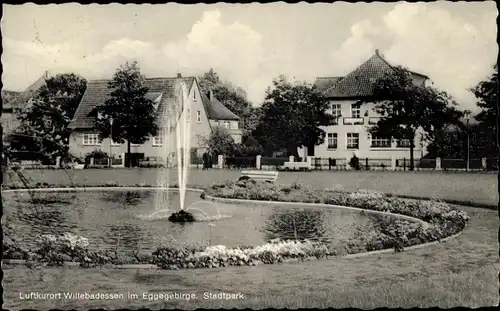 Ak Willebadessen Eggegebirge, Stadtpark mit Fontäne