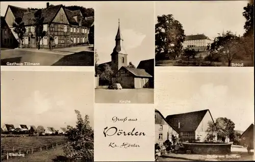 Ak Vörden Marienmünster in Westfalen, Kirche, Siedlung, Gasthaus Tillamann, Schloss