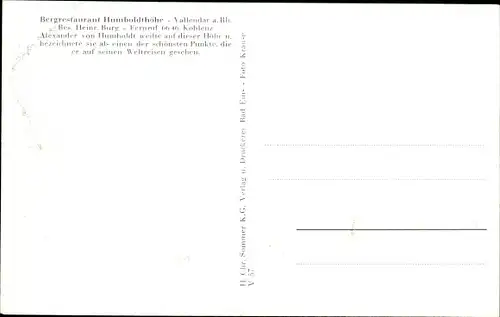 Ak Vallendar Rheinland Pfalz, Bergrestaurant Humboldthöhe, Panorama, Terrasse
