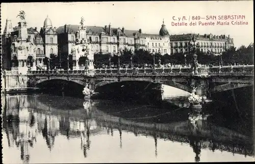 Ak San Sebastian Baskenland, Detalle del Puente Maria Cristina