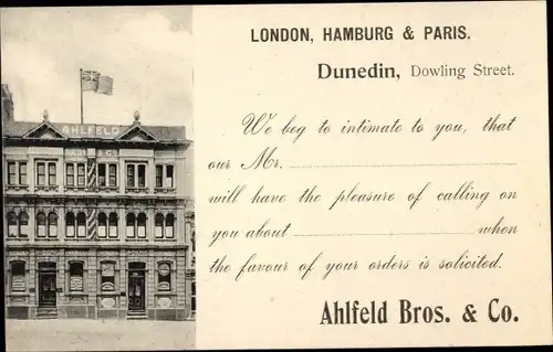 Ak Dunedin Neuseeland, Dowling Street, Ahlfeld Bros. & Co., London, Hamburg, Paris