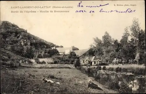 Ak Saint Lambert du Lattay Maine et Loire, Bords de l'Hyrome, Moulin de Bretonneau