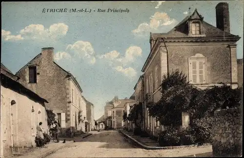 Ak Étriché Maine et Loire, Rue Principale