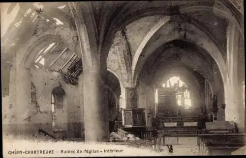 Ak Chéry Chartreuve Aisne, Ruines de l'Eglise, interieur