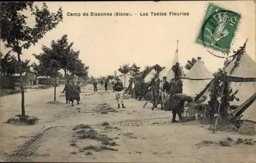 Ak Sissonne Aisne, Camp de Sissonne, Les Tentes Fleuries