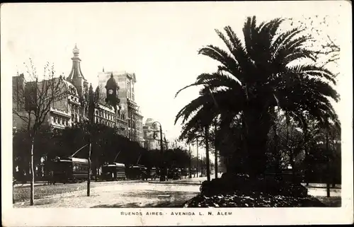 Ak Buenos Aires Argentinien, Avanida L.N. Alem, Straßenbahnen, Palmen