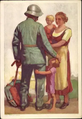 Ganzsachen Künstler Ak Huvel, E., Schweizer Bundesfeier 1929, Soldat beim Abschied