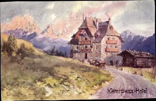 Künstler Ak Compton, Edward Theodore, Südtirol, Karerpass Hotel