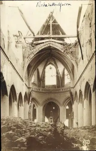 Foto Ak Montfaucon d'Argonne Aisne, Kirchenruine, Innenansicht, Kriegszerstörungen, I WK