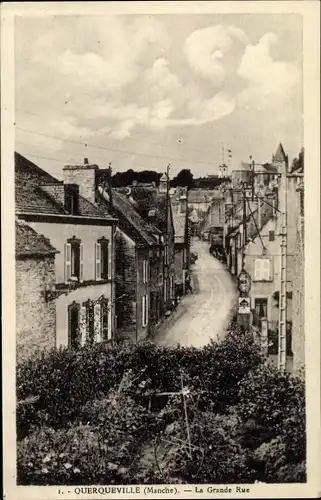 Ak Querqueville Normandie Manche, La Grande Rue