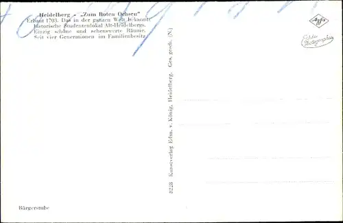 Ak Heidelberg am Neckar, Gasthaus zum roten Ochsen, Innenansicht