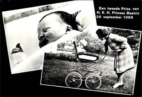 Ak Prinzessin Beatrix der Niederlande, Prinz Johan Friso als Neugeborener 1968, Kinderwagen